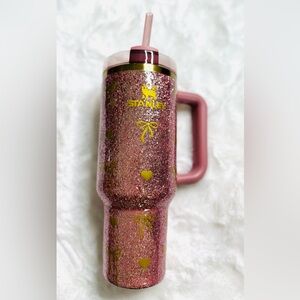 Stanley Custom Rose Gold Glitter Tumbler with Gold Hearts and Bows 40 oz NWOT